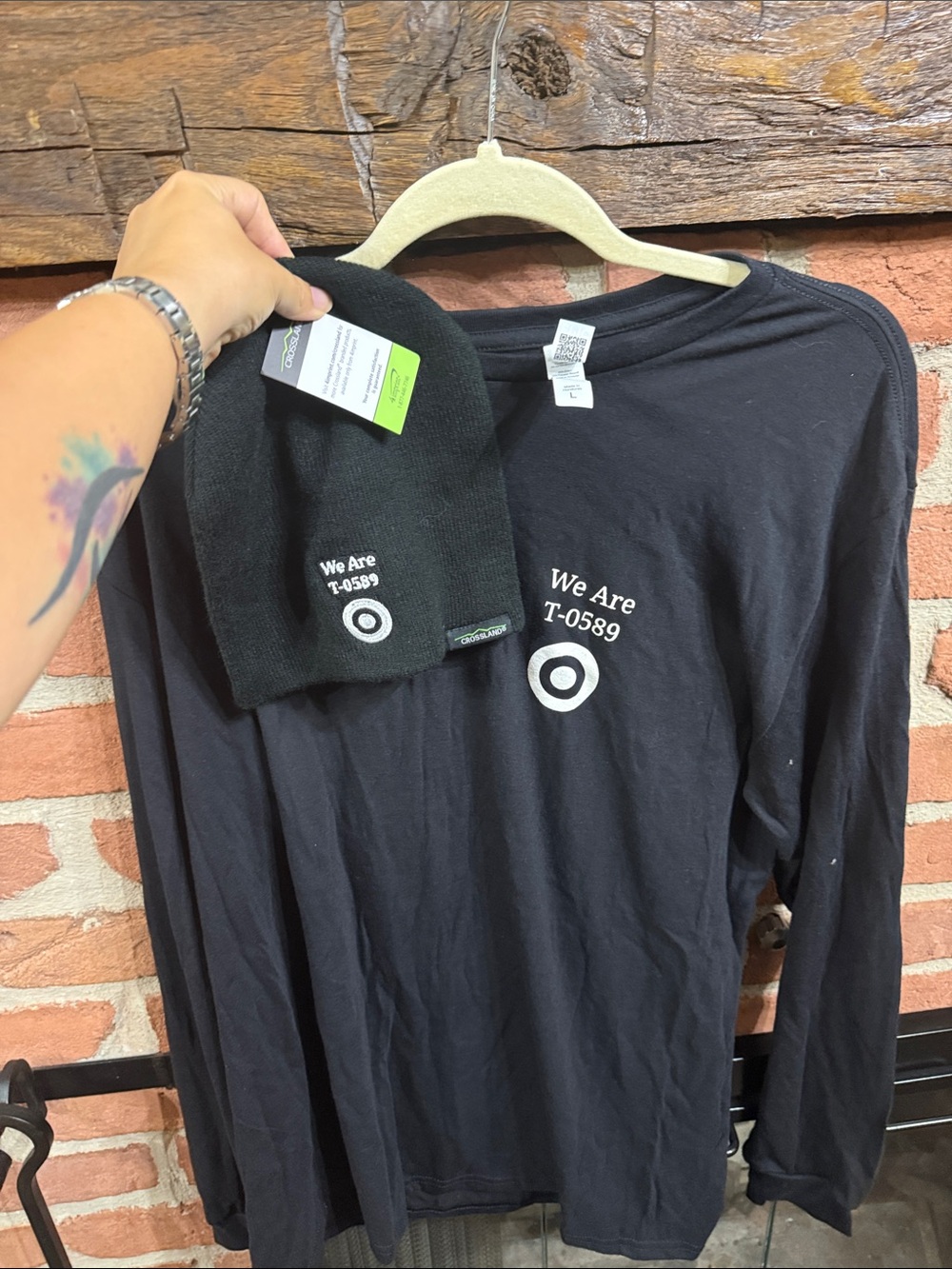 Black target “We Are T-0589' Long Sleeve Shirt with Matching Beanie